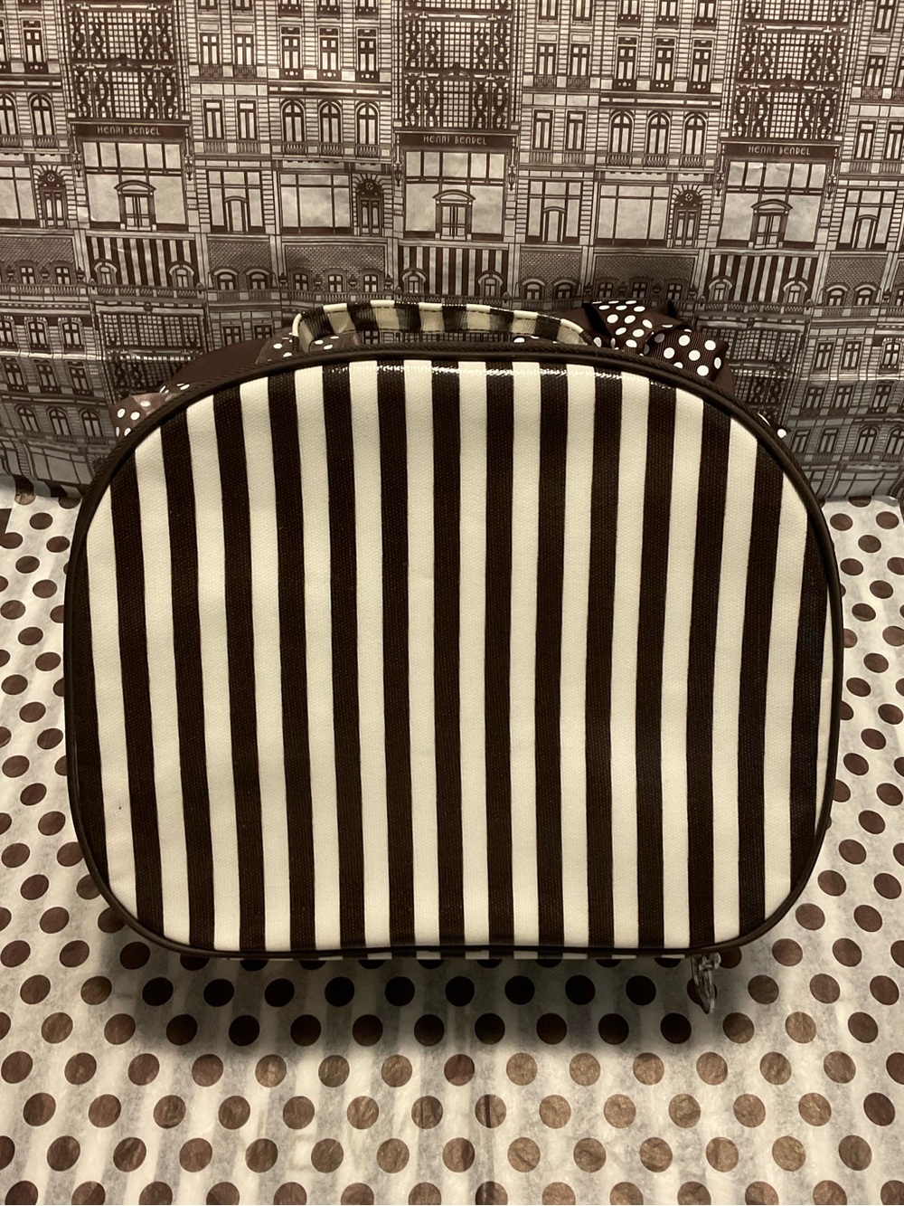 EUC Henri Bendel Travel Case - Centennial Stripes with Silver Hardware